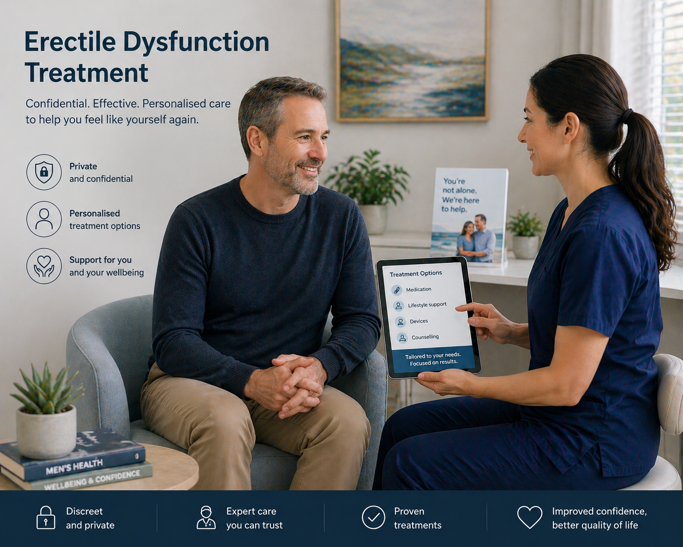 Erectile dysfunction treatment consultation setting